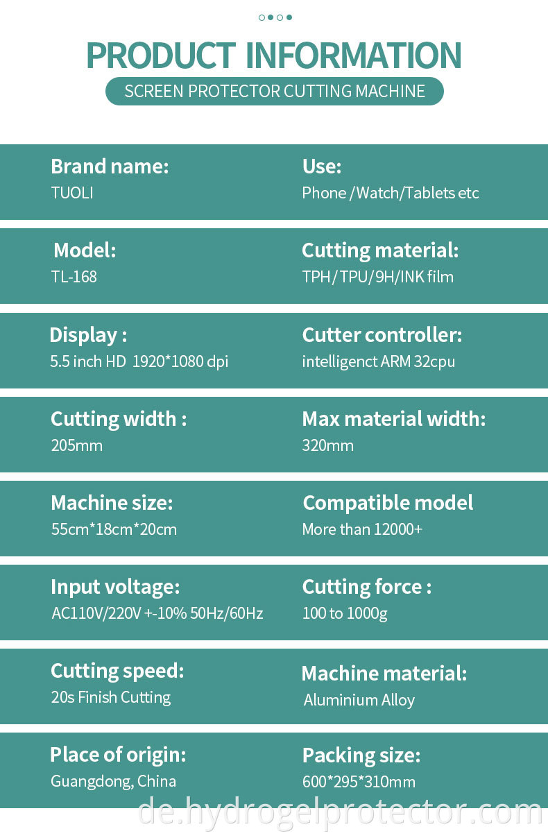 TL168 Hydrogel Tpu Film Cutter